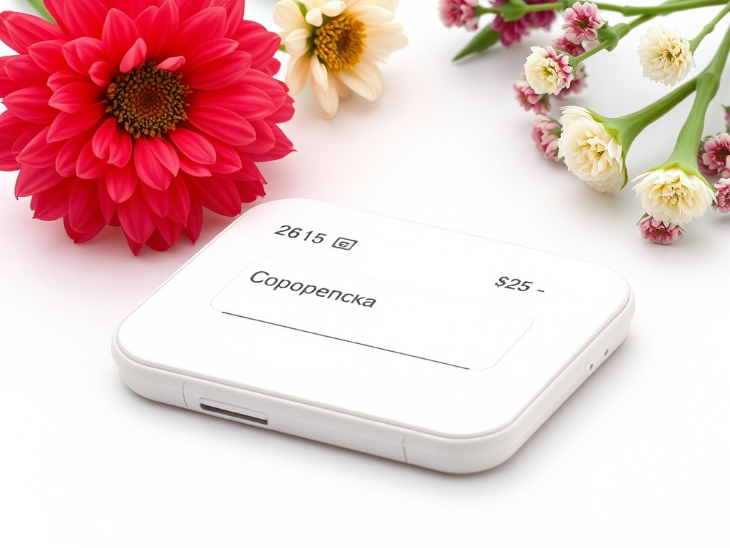 На изображении белый предмет с надписью "Сорорепска" и ценой $25, окруженный цветами.