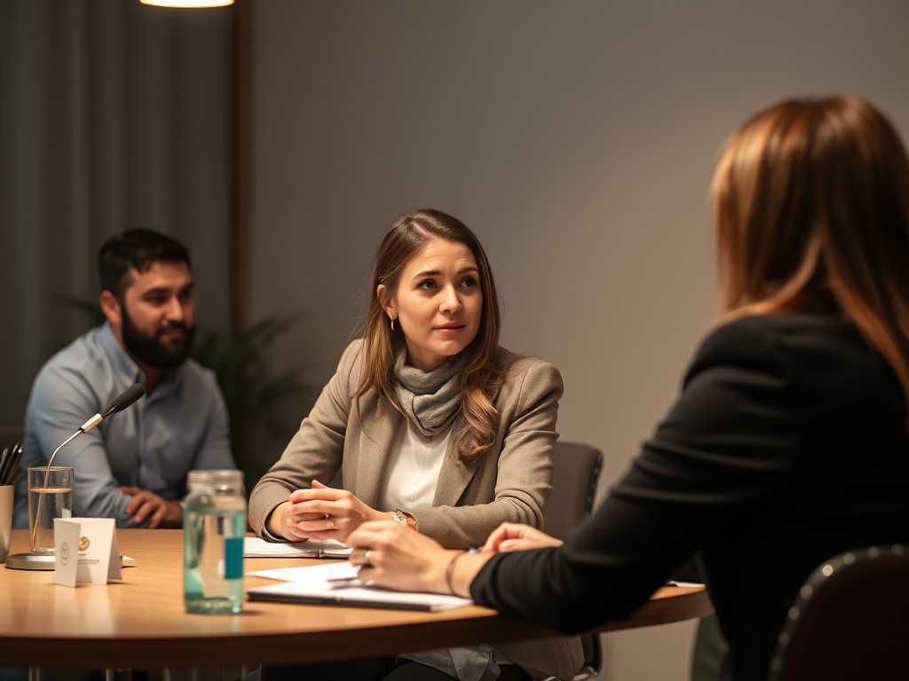 На встрече обсуждаются важные вопросы. Участники внимательно слушают друг друга.
